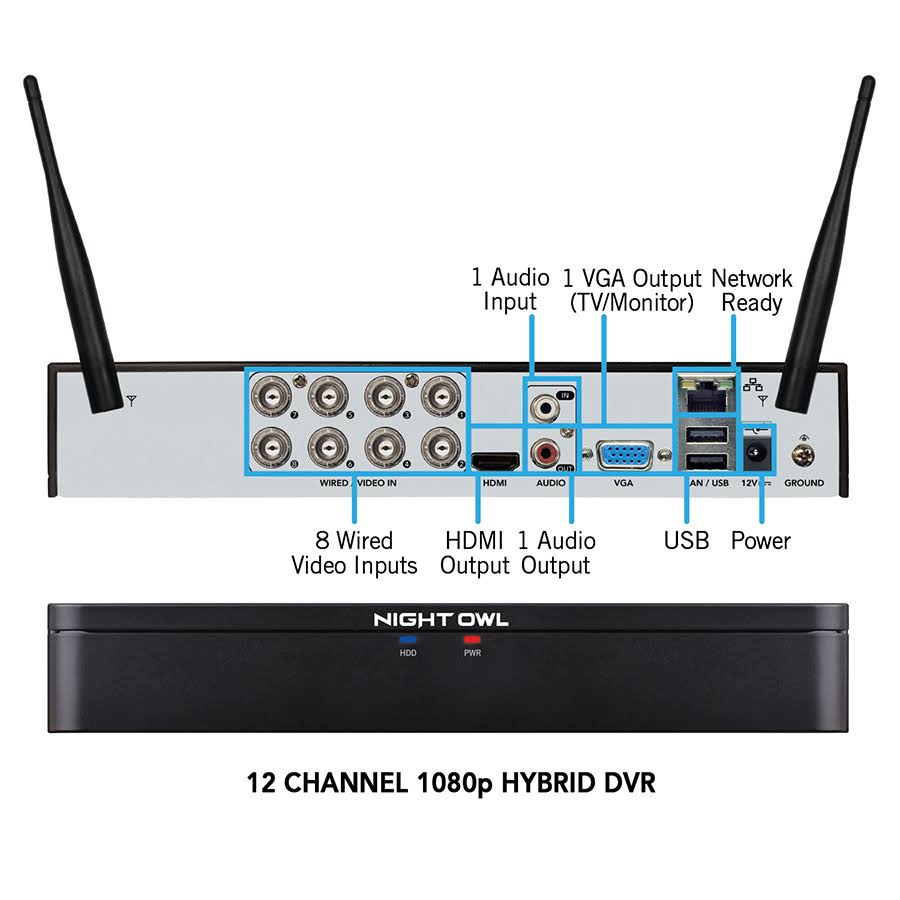 12 Channel 1080p HD Wired Wireless DVR W4347