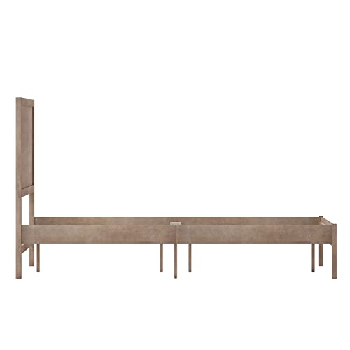 King Size Solid Wood Platform Bed with Headboard, Dark Brown H87033
