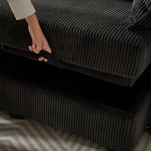 Oversized Modular Storage Sectional Sofa Soft Corduroy Upholstered Deep Seat Convertible Sleeper Couch Bed with 2 Pillows P36530