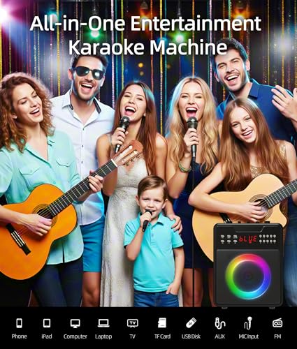 Portable Bluetooth Karaoke Machine with 2 Microphones and LED Lights G911793