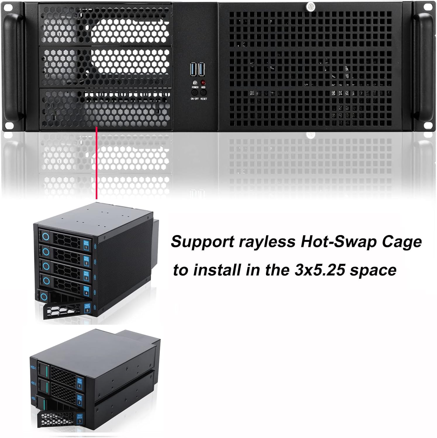 3u Rackmount Server Chassis with 3x5.25 Support PS2 PSU Side 80mm Fan Dust Filter Bracket Q361