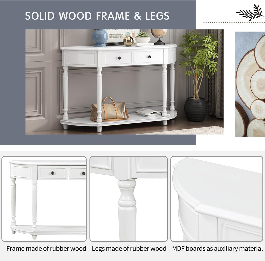 White Solid Wood Storage Cabinet with 2 Drawers and Open Shelf I683378