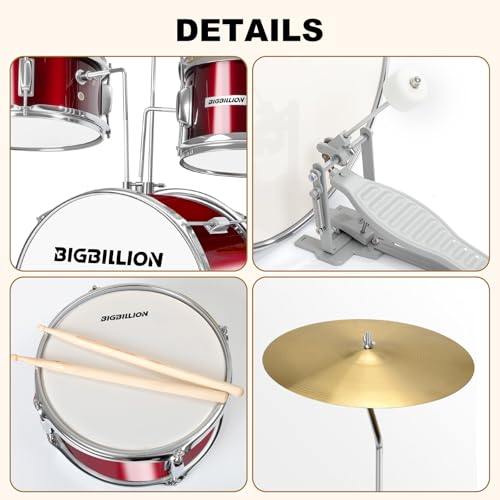 3-Piece 14'' Junior Drum Set with Bass Tom Snare Drum, Cymbal, Pedal, Drumsticks (Pink) F317
