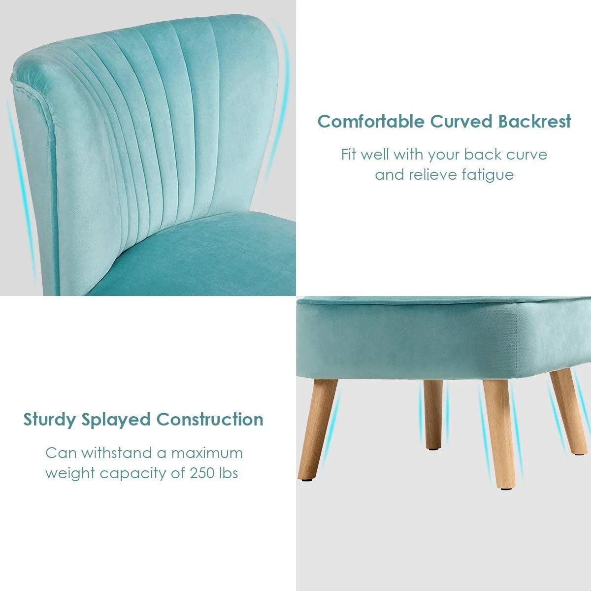 Velvet Armless Club Chair with Wood Legs F183292