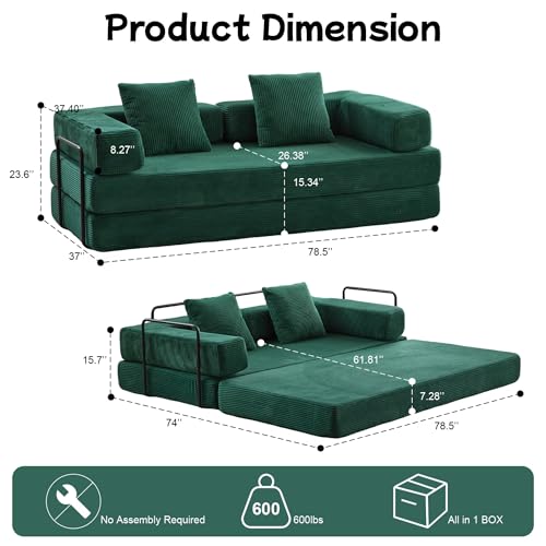 Dark Gray Chenille Convertible Floor Sofa Bed with Pillow Back & Armrest A96842