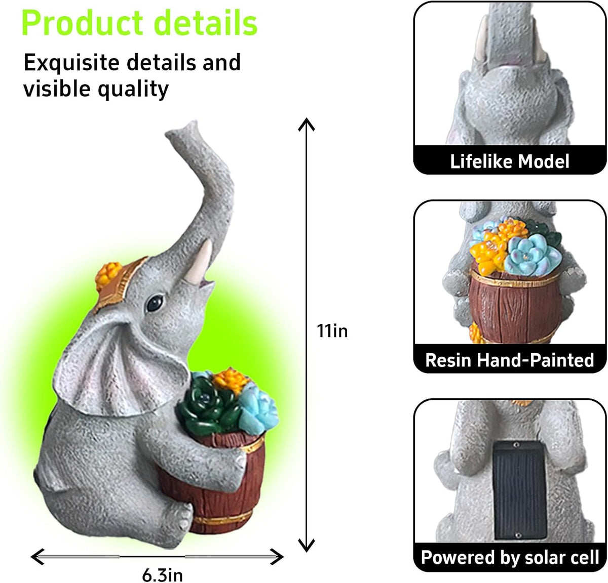 Solar Garden Elephant Statue Lights Z543831