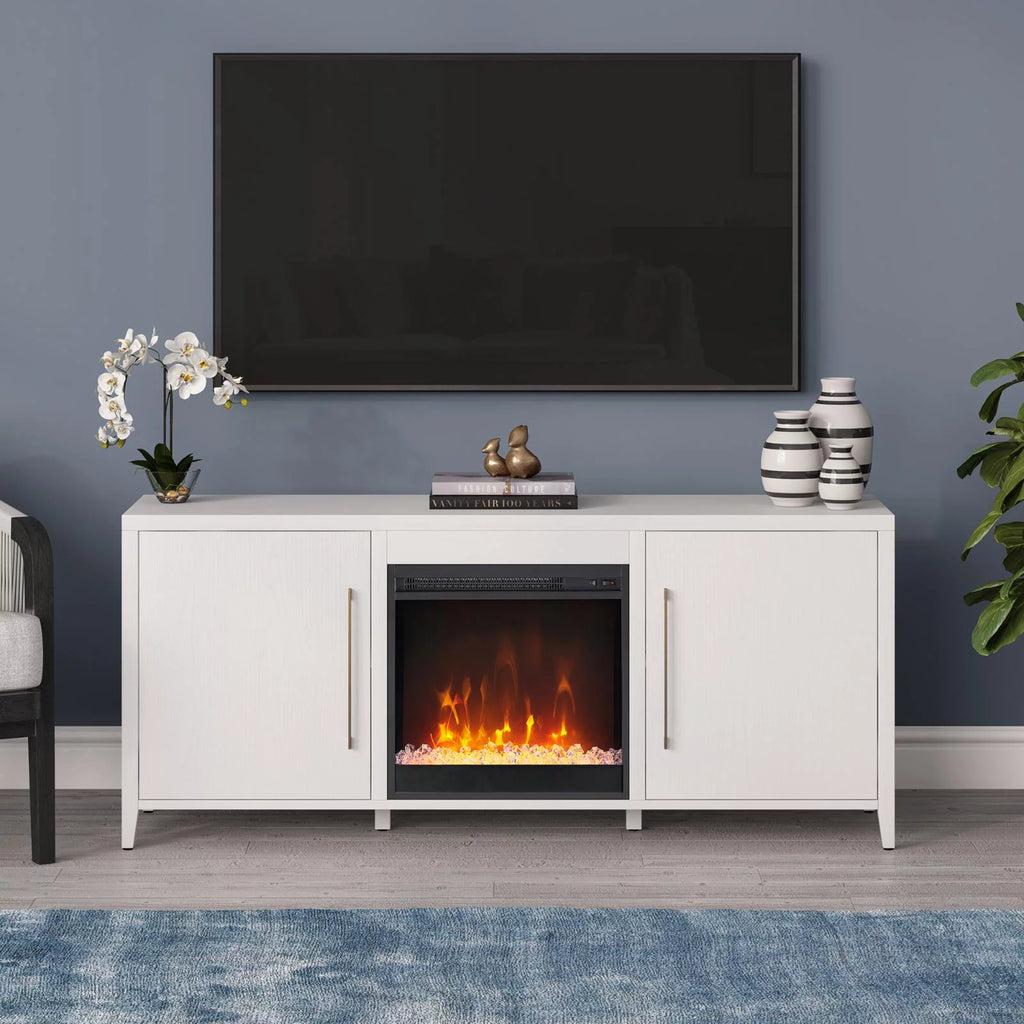 White Rectangular TV Stand with Fireplace F966327