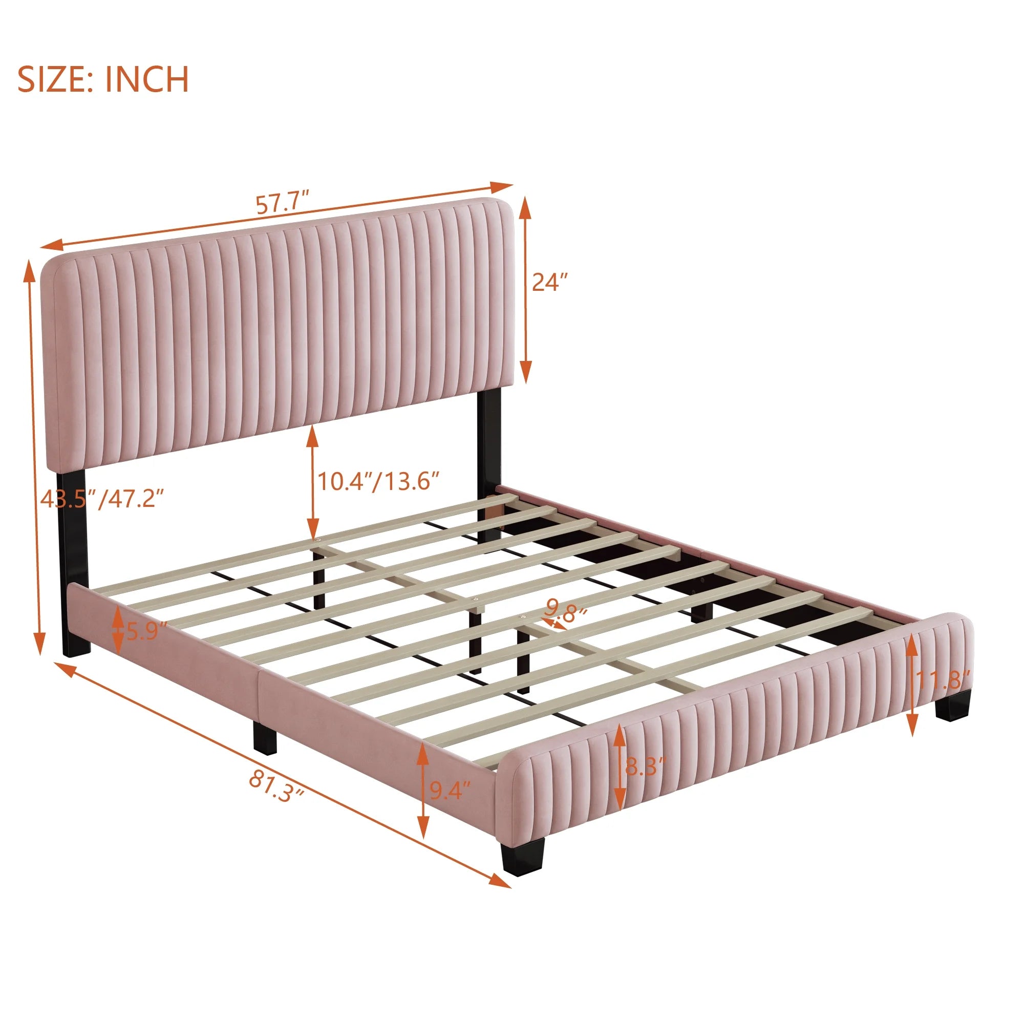 Pink Velvet Upholstered Platform Bed G865908