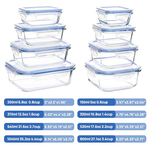 8 Pack Glass Meal Prep Container with Lids X337593