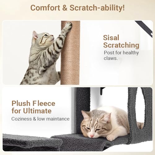 5-in-1 Wooden Cat Wall Shelves Set with Scratching Post C8174