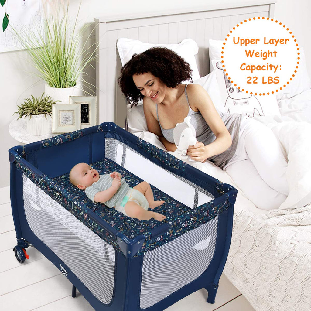 Blue Foldable Baby Playard with Bassinet and Carry Bag B737