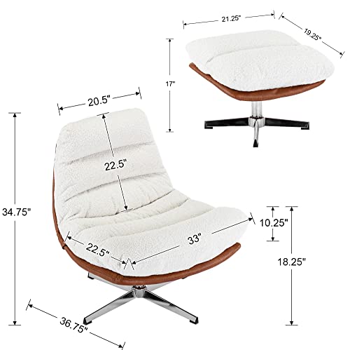 Ivory Linen Oversized Swivel Lounge Chair with Ottoman M246776