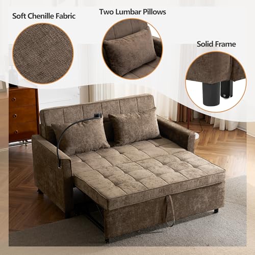 3 in 1 Convertible Sleeper Sofa Bed Futon Couch with USB Ports Brown V133023