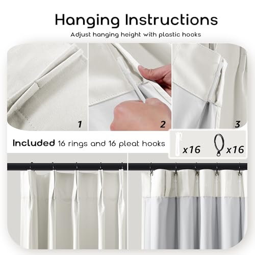 Grey Light Sun Blocking 84 Inches Long Linen Pinch Pleated Blackout Curtains 2 Panels Set I6509