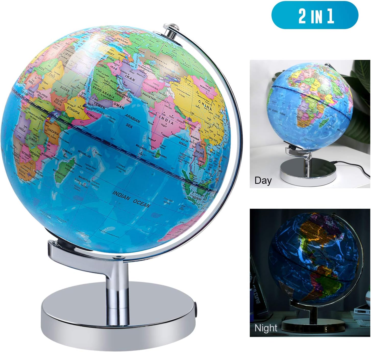 8 Inch Illuminated Educational World Globe with Stand Q621