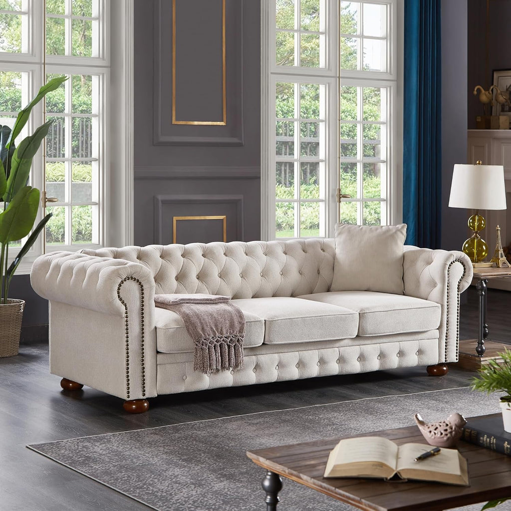 Beige Linen Chesterfield Sofa O903