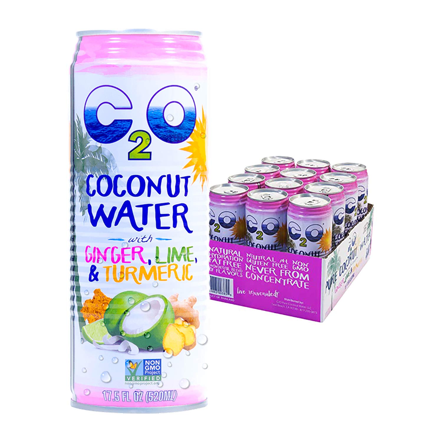 Pure Coconut Water with Ginger, Lime & Turmeric, 17.5 FL OZ (Pack of 12) S627988