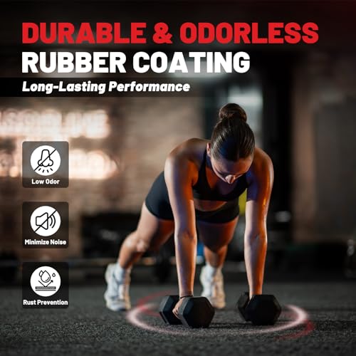 60-550lb Rubber Coated Hex Dumbbell Set with Rack Y455694