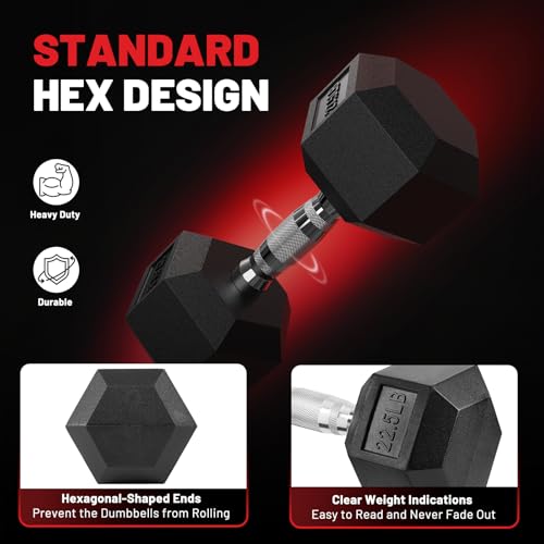 60-550lb Rubber Coated Hex Dumbbell Set with Rack Y455694