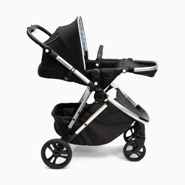 Single Stroller in Sea/Windowpane Canopy/Black Leather P5428