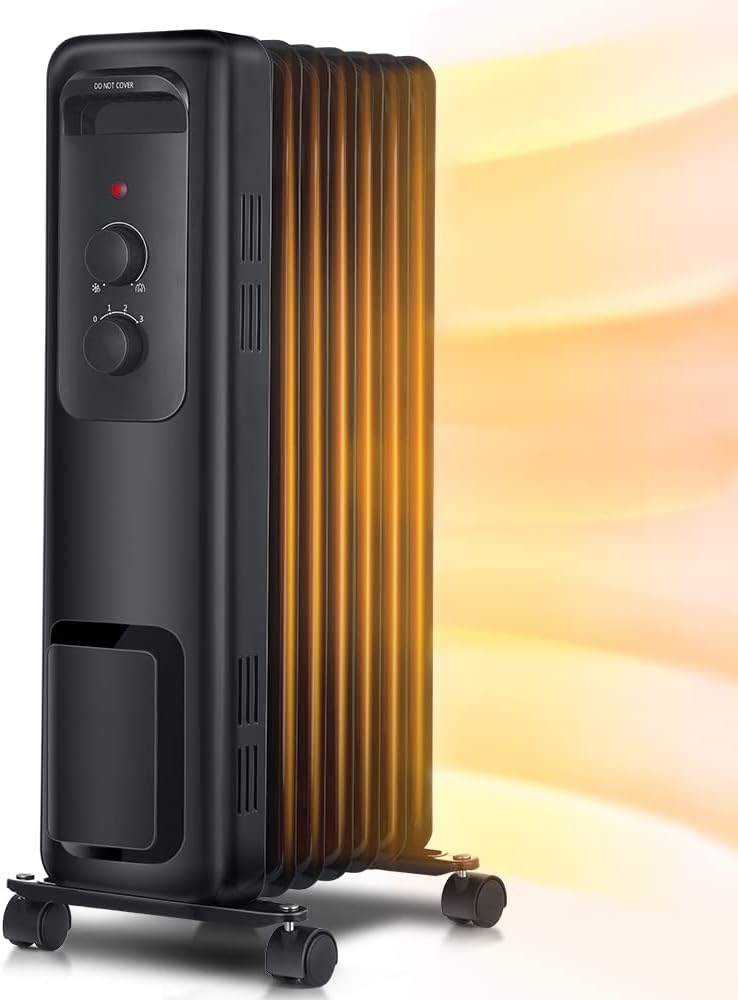 Oil Filled Radiator Heater with 3 Heat Settings, Black C148900