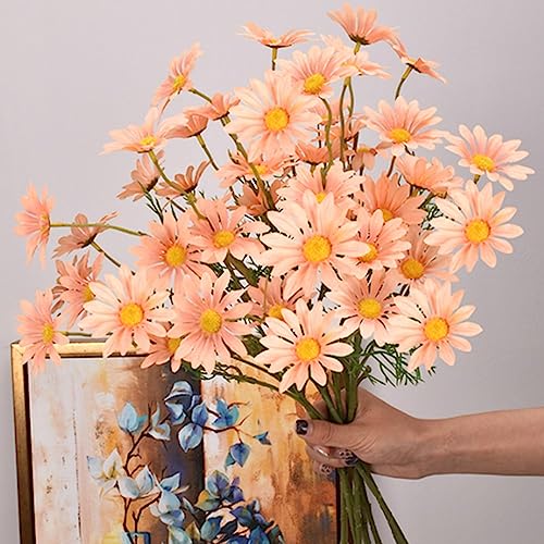 12 Bundles Artificial Silk Daisy UV Resistant Outdoor Fake Wildflowers with Stems Greenery Shrubs Plants (orange) N9596