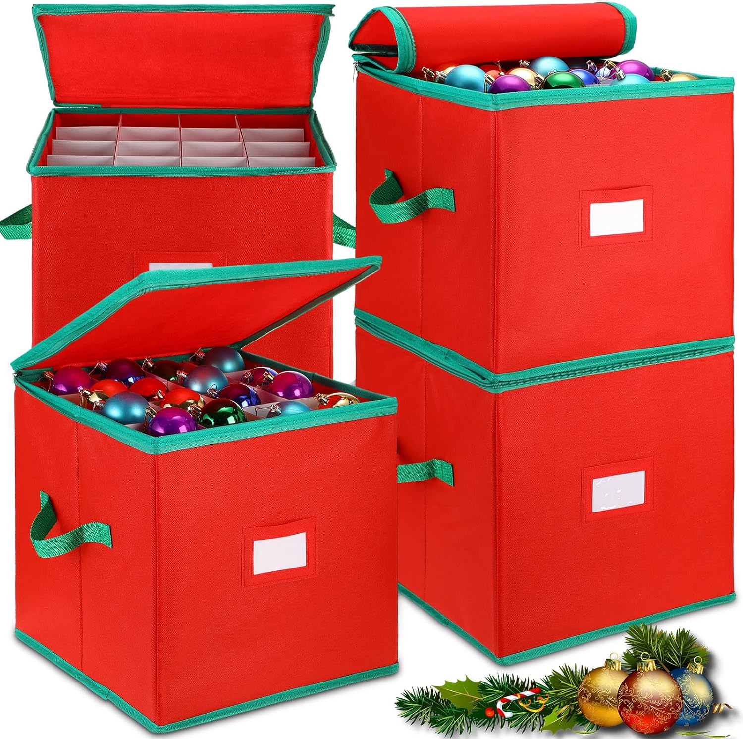 4 Pcs Christmas Ornament Storage Box with 16 Trays Z7720