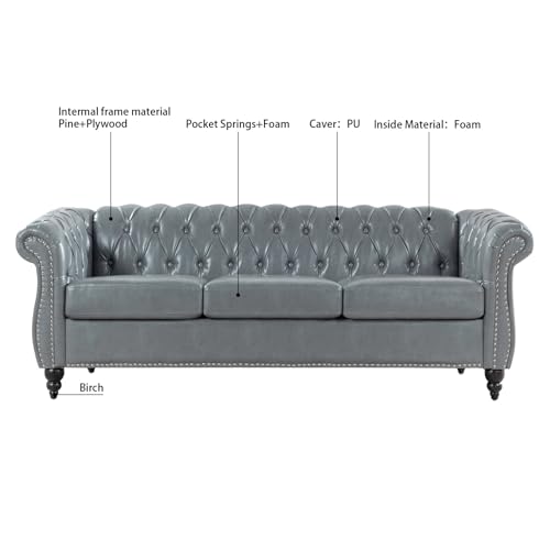 Orange 3 Seater PU Chesterfield Couch with Wooden Legs X365221