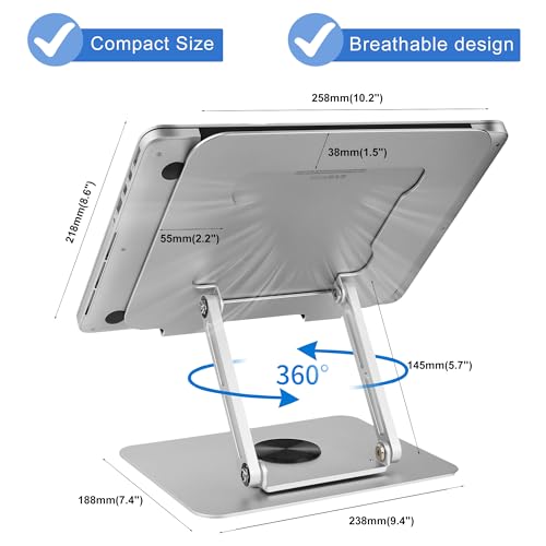 Adjustable Aluminum Alloy Laptop Stand with 360° Rotating Base (Gray) D750358