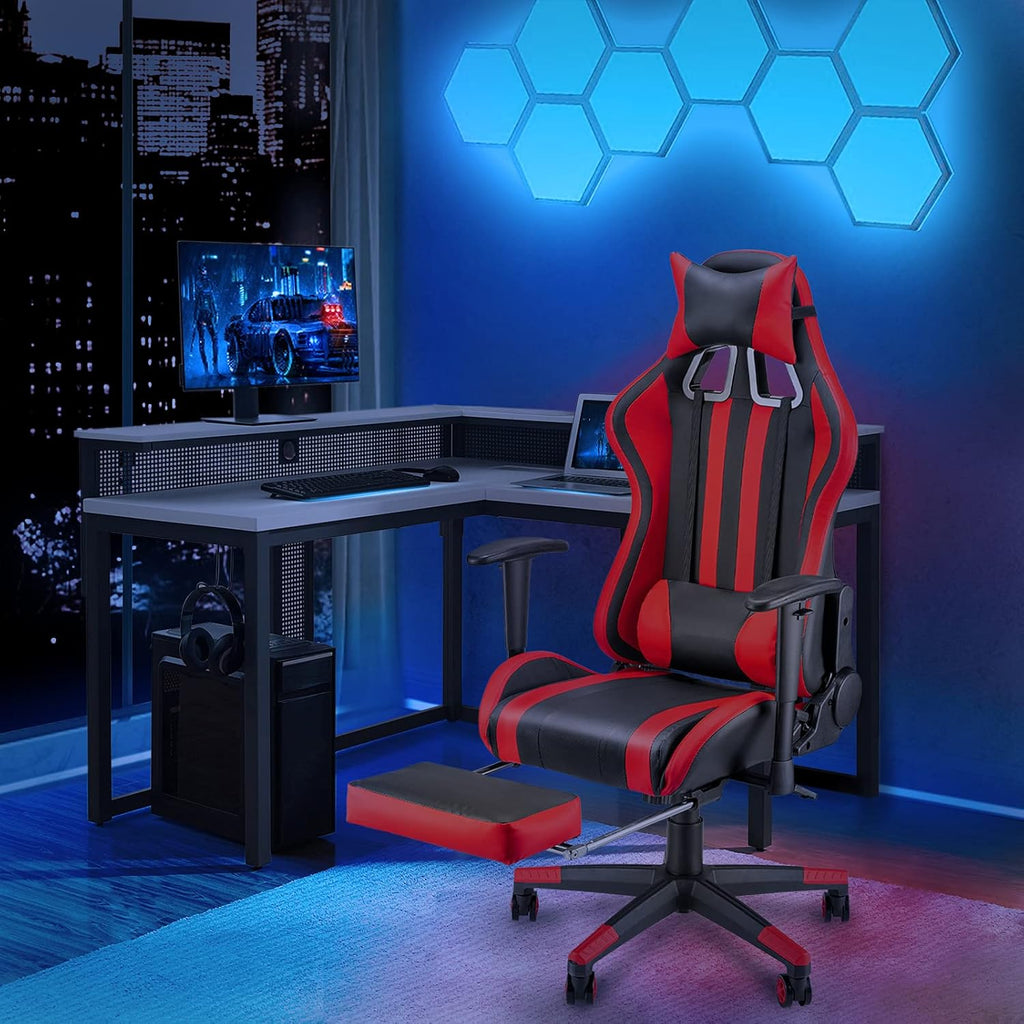 Gaming Chair with Footrest, Ergonomic Office Chair, Black/Red O2494
