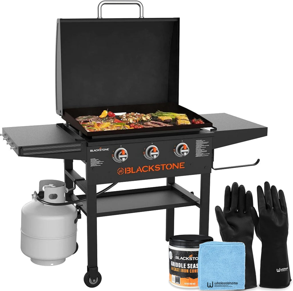 28 Inch Blackstone Griddle with Hood 3-Burner Outdoor Flat Top Grill B77110