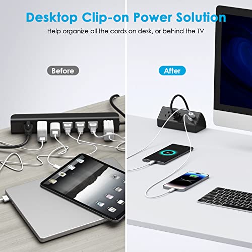 Black 6FT Surge Protector Desk Power Strip with USB C H61248