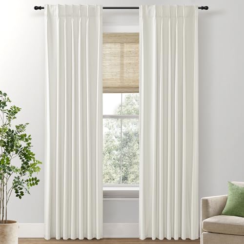 Grey Light Sun Blocking 84 Inches Long Linen Pinch Pleated Blackout Curtains 2 Panels Set I6509