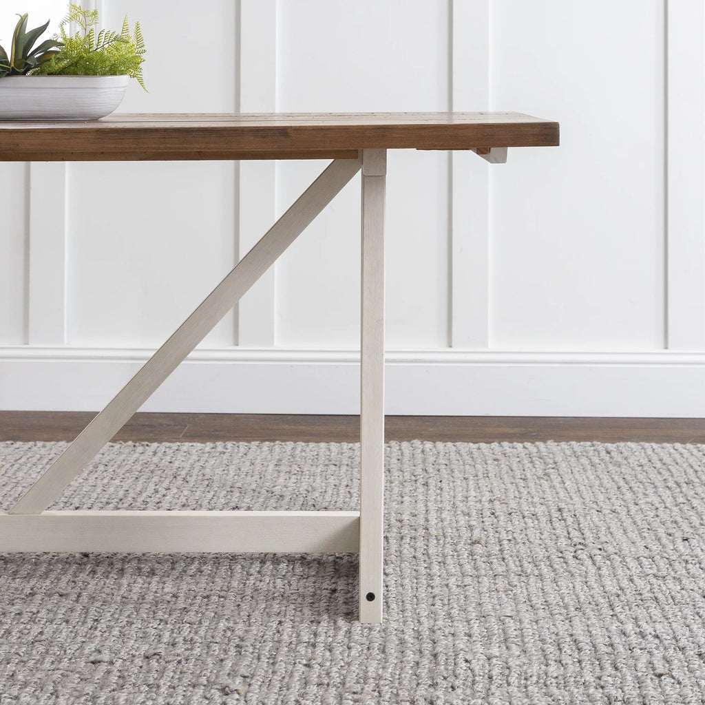 Rustic Oak/White Solid Wood Trestle Dining Table V266