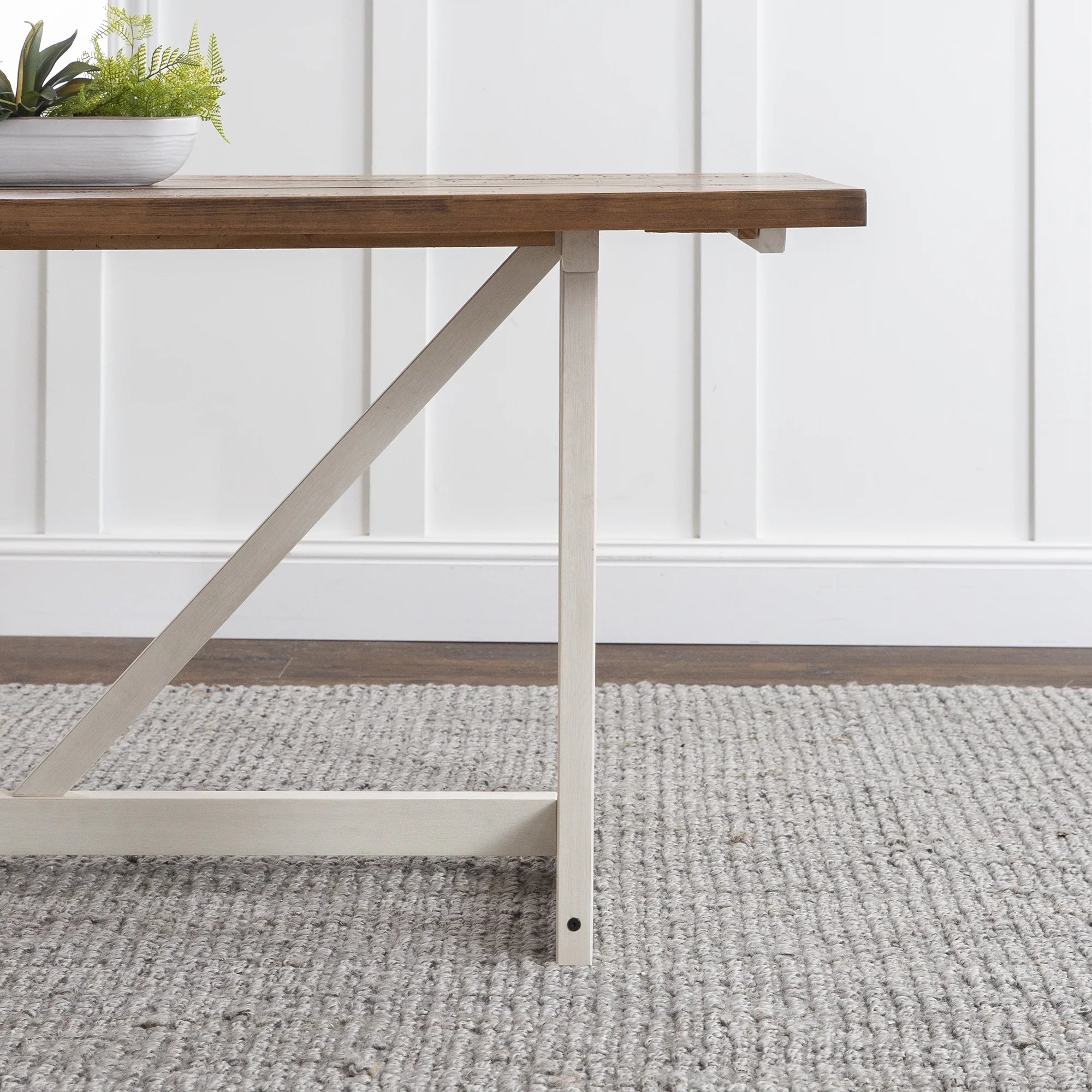 Rustic Oak/White Solid Wood Trestle Dining Table V266