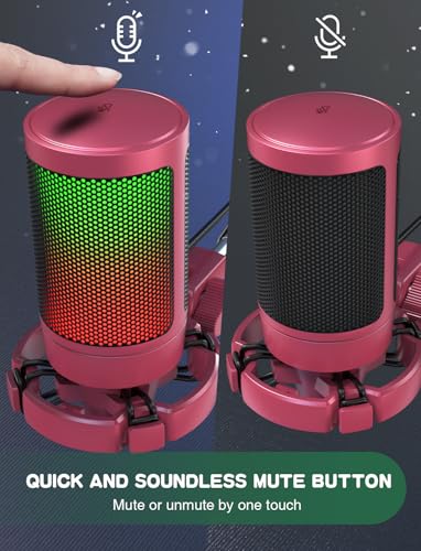 Gaming USB Microphone with Quick Mute, RGB Indicator, Tripod Stand, Pop Filter, Shock Mount, Gain Control X251993