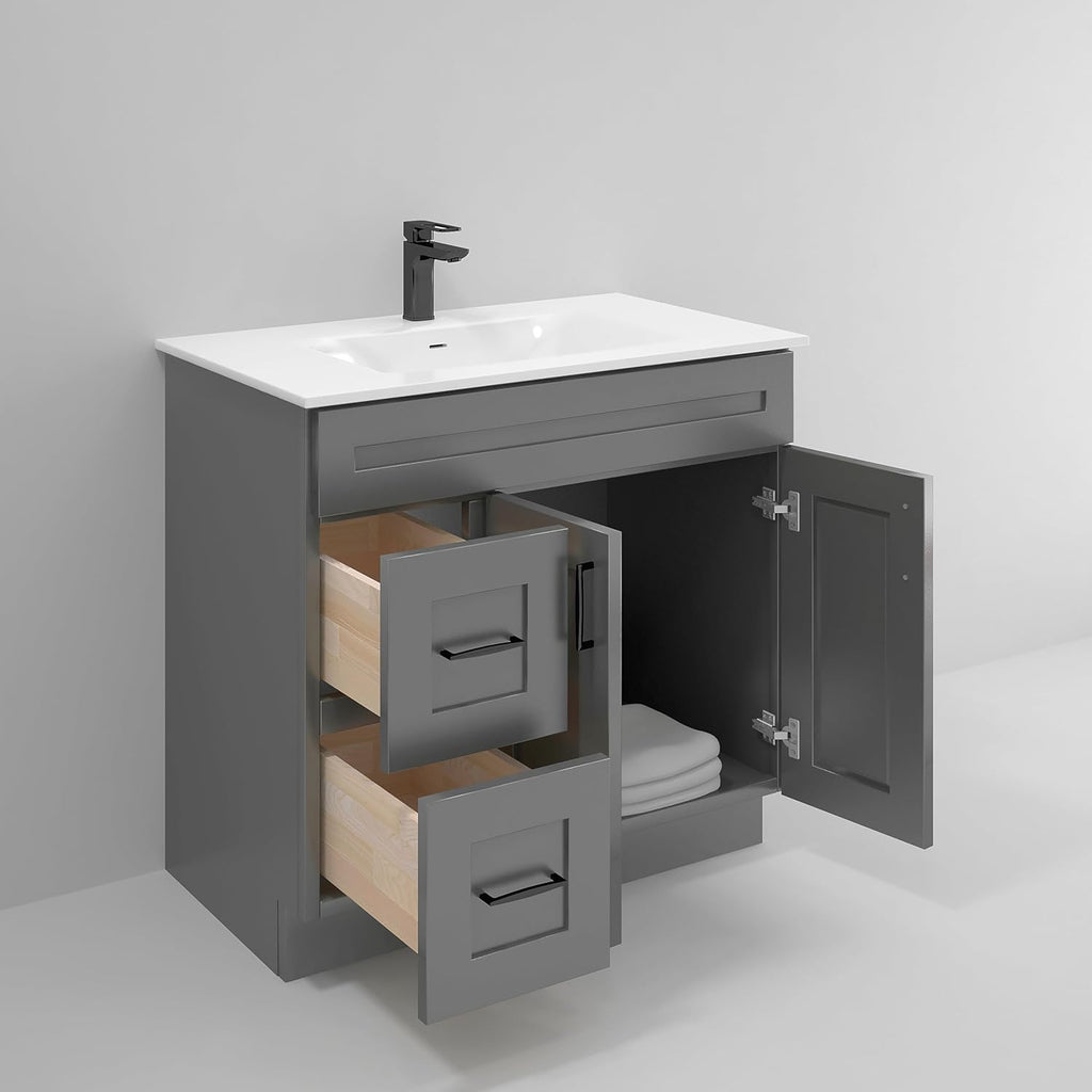 Gray Shaker Bathroom Vanity Sink Base with Drawers 36 in Cabinet N223