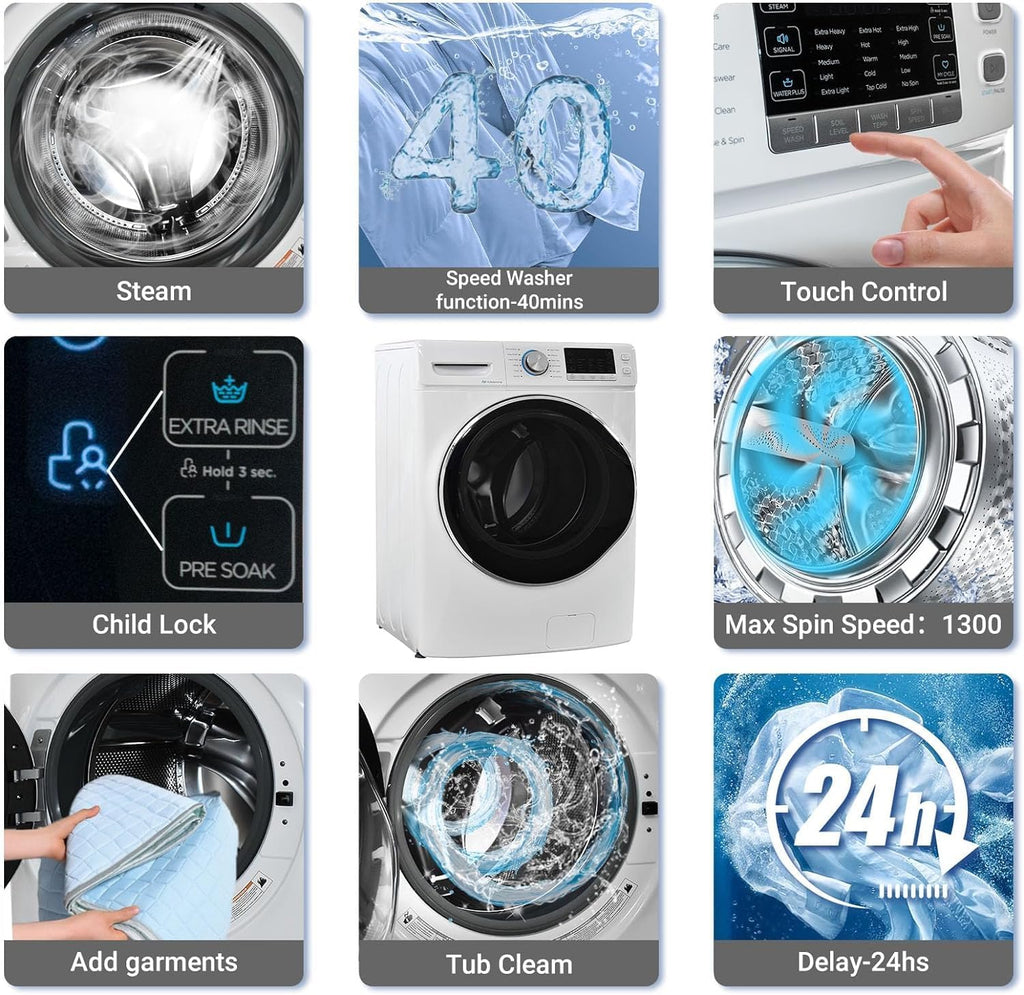 Stackable Washer And Dryer Combo, 4.5 Cu. Ft Front Load Washing Machine + 8.0 Cu.Ft Clothes Dryer A3983