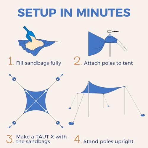 Beach Tent Sun Shelter with 4 Poles, UPF 50+ Protection D1691
