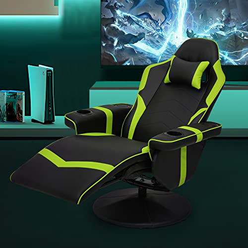 Green PU Leather Massage Gaming Recliner Chair with Adjustable Backrest F830395