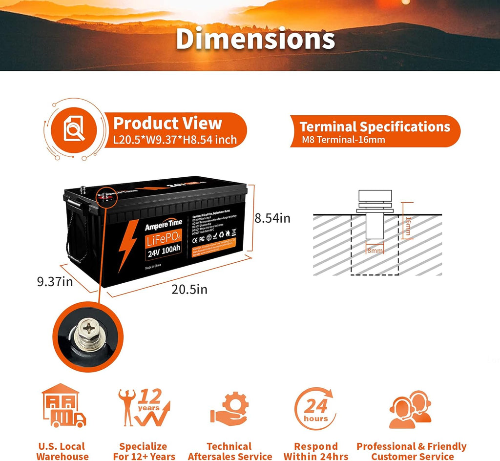24V 100Ah LiFePO4 Deep Cycle Lithium Battery with 100A BMS A2111