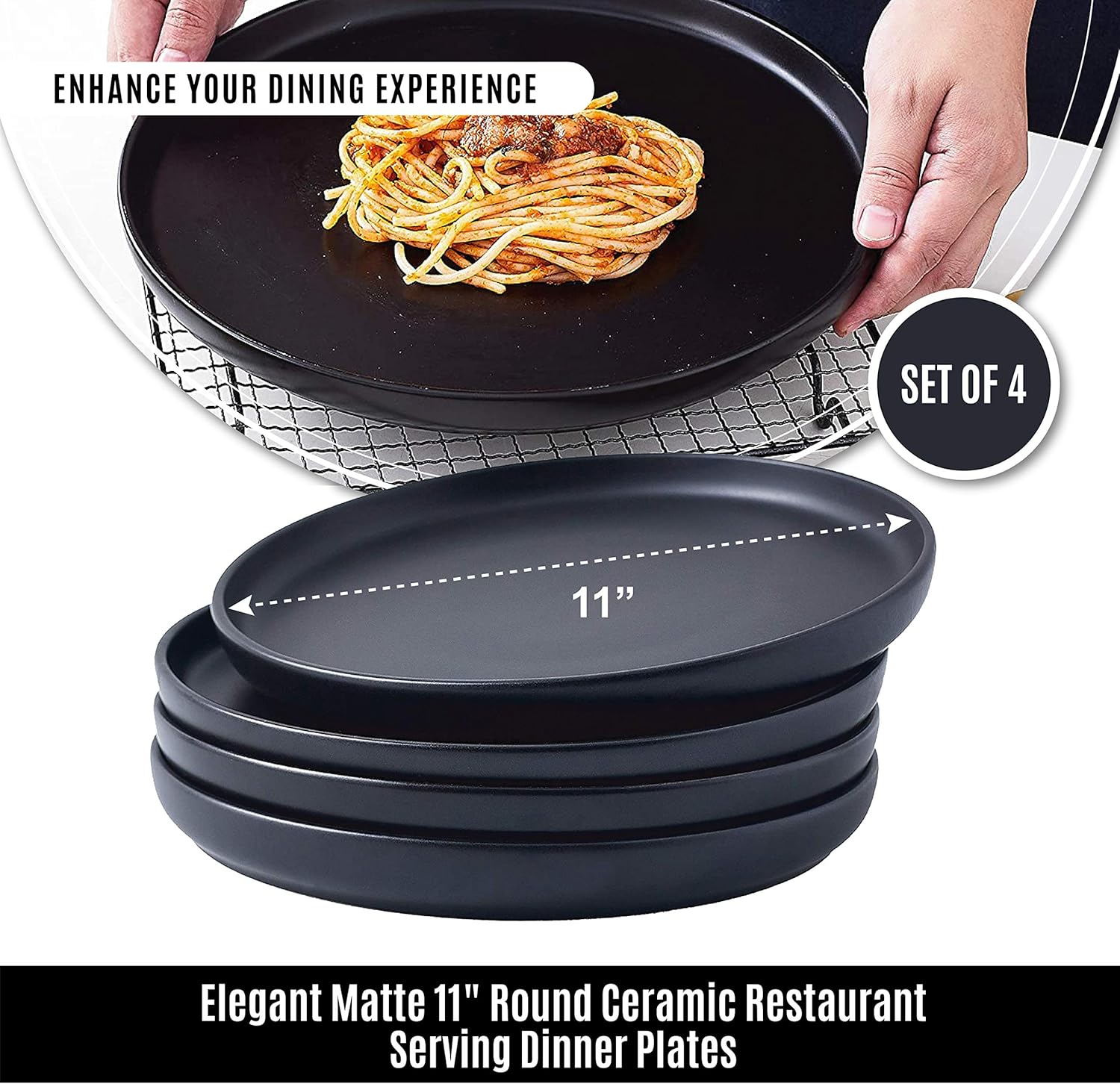 Matte 11-inch Ceramic Large Round Serving Plates and 5 Quart Cast Iron Double Dutch Oven Set with 10 inch Skillet Lid A764