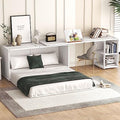 White Wood Queen Size Murphy Bed with Desk D7306