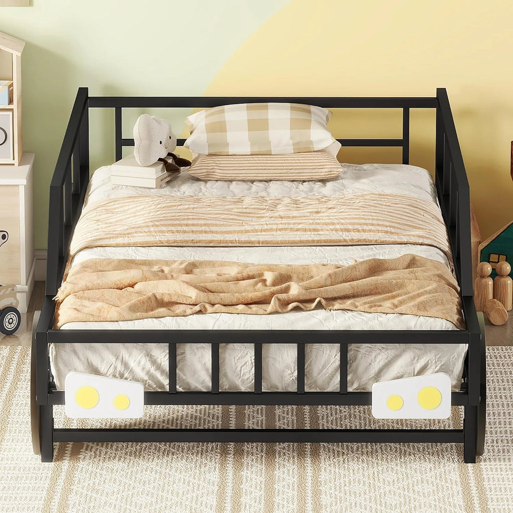 Black Race Car Bed with Rails and Wheels H161366