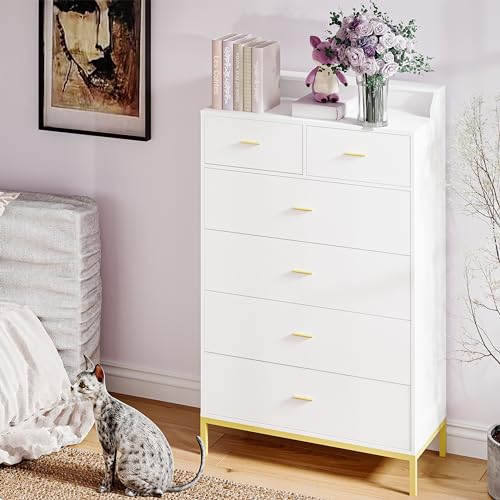 6 Drawers White Dresser with Shelves E88165