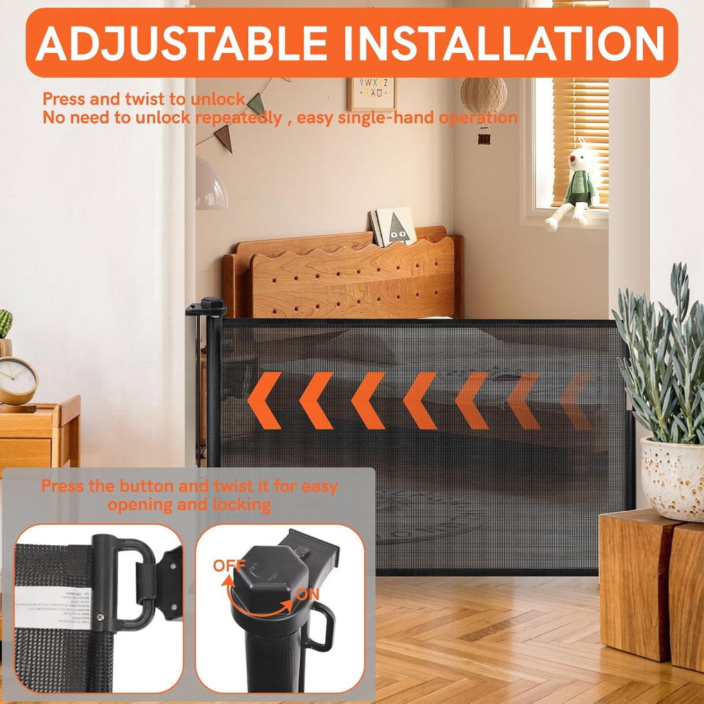 Black Retractable Baby Pet Gate, 31" Tall, Extends to 71" Wide I80763