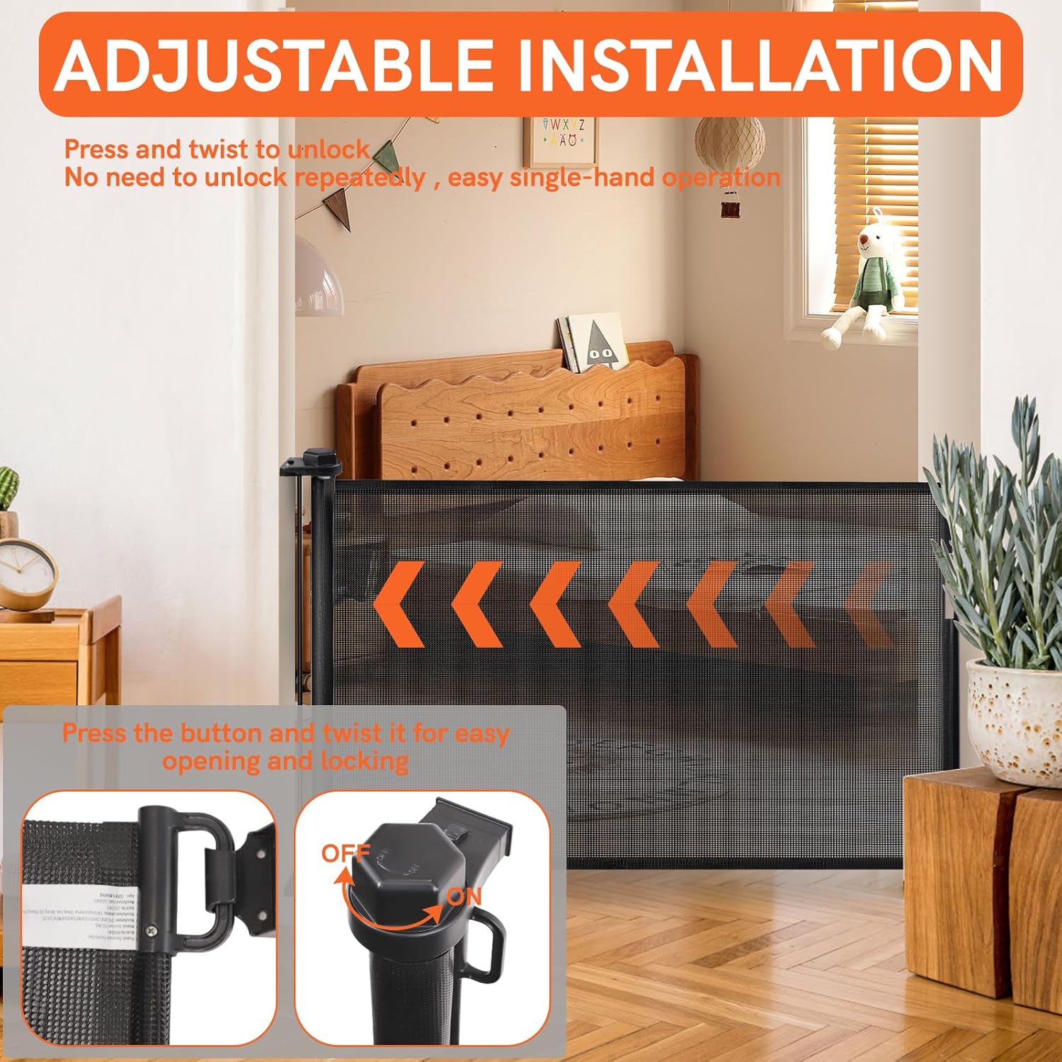 Black Retractable Baby Pet Gate, 31" Tall, Extends to 71" Wide I80763