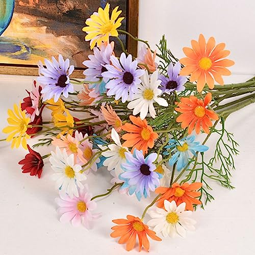 12 Bundles Artificial Silk Daisy UV Resistant Outdoor Fake Wildflowers with Stems Greenery Shrubs Plants (orange) N9596