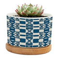 Blue and White Ceramic Planters with Drainage Holes and Saucers F58361