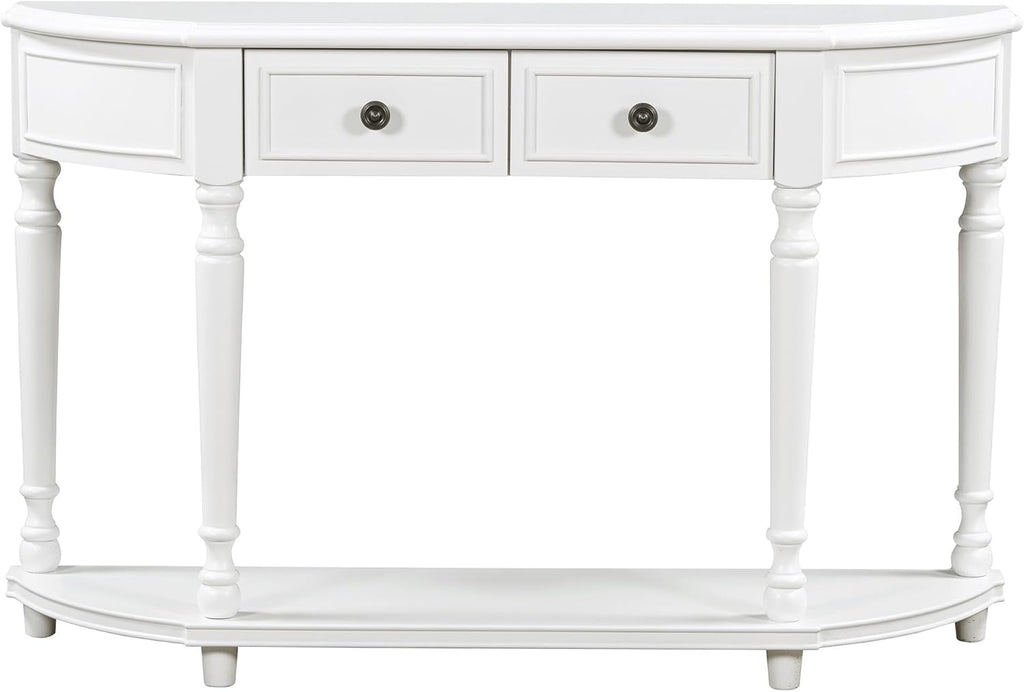 White Solid Wood Storage Cabinet with 2 Drawers and Open Shelf I683378